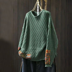 Rest Nest Winter Patchwork Design Long Sleeve Crew Neck Women's Sweater