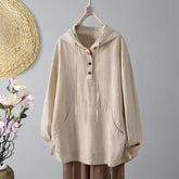 Rest Nest Women's Plain Buttons Design Long Sleeve Hoodie With Pockets