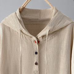 Rest Nest Women's Plain Buttons Design Long Sleeve Hoodie With Pockets