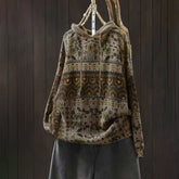 Rest Nest Fall Striped Geometric Flowers Cotton Women's Long Sleeve Pullover Knitted Hoodie