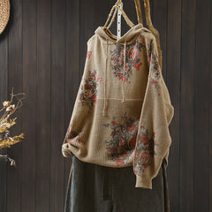 Rest Nest Women's Knitted Floral Long Sleeve Hooded Sweater