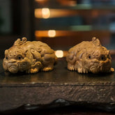 Boxwood Pixiu Pair – Hand-Carved Crouching Wealth Guardians