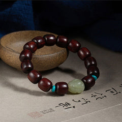 Hetian Jade Pixiu Bracelet with Xiaoye Zitan Wood Beads Handmade