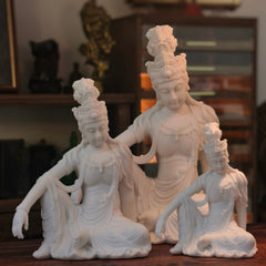 Guanyin Statue in Sandstone – Serene Seated Bodhisattva Sculpture