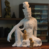 Guanyin Statue in Sandstone – Serene Seated Bodhisattva Sculpture
