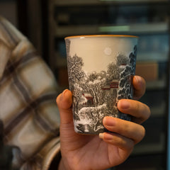 Winter Solitude Ru Ware Relief Cup – Mountain & River Landscape