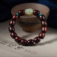Hetian Jade Pixiu Bracelet with Xiaoye Zitan Wood Beads Handmade