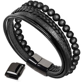 Rest Nest Natural Lava Rock Black Onyx Bead Leather Bracelet