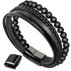 Rest Nest Natural Lava Rock Black Onyx Bead Leather Bracelet