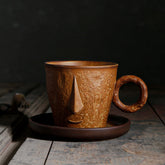Artisan Hand-Sculpted Smiling Face Ceramic Mug – Rustic Wabi-Sabi Coffee & Breakfast Cup