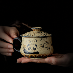 Panda & Bamboo — Hand-Painted Ceramic Mug with Lid