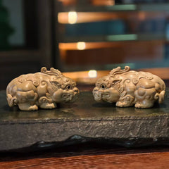 Boxwood Pixiu Pair – Hand-Carved Crouching Wealth Guardians
