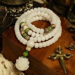 Rest Nest White Jade Bodhi Lotus Mala Harmony Necklace Bracelet