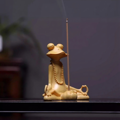 Shaolin Masterwork Series: Rare Boxwood Carving - "The Zen Frog" Incense Holder