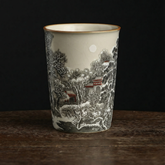 Winter Solitude Ru Ware Relief Cup – Mountain & River Landscape