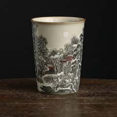 Winter Solitude Ru Ware Relief Cup – Mountain & River Landscape