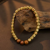 Golden Light Mantra Solid Copper Bead Bracelet with Thunderstruck Jujube Wood – Symbol of Protection & Balance - ShaolinMart