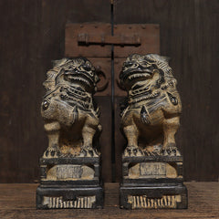 Hand-Carved Bluestone Guardian Lion Pair – Feng Shui Protection Statues