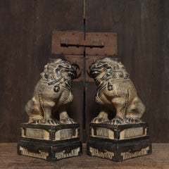 Hand-Carved Bluestone Guardian Lion Pair – Feng Shui Protection Statues