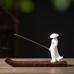 Samurai Wanderer Ceramic Bamboo Raft Incense Holder & Tabletop Decor