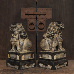 Hand-Carved Bluestone Guardian Lion Pair – Feng Shui Protection Statues