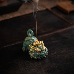 Imperial Green Jinmao Hou Pixiu Incense Burner – Creative Stick Incense Holder & Mythological Guardian Statue