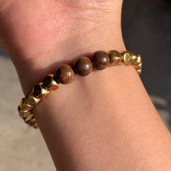 Golden Light Mantra Solid Copper Bead Bracelet with Thunderstruck Jujube Wood – Symbol of Protection & Balance - ShaolinMart
