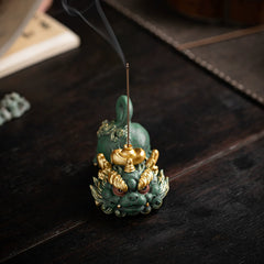Imperial Green Jinmao Hou Pixiu Incense Burner – Creative Stick Incense Holder & Mythological Guardian Statue