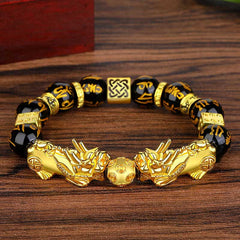 Rest Nest FengShui Double PiXiu Obsidian Om Mani Padme Hum Wealth Bracelet