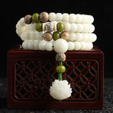 Rest Nest White Jade Bodhi Lotus Mala Harmony Necklace Bracelet