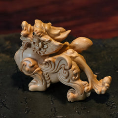Winged Boxwood Pixiu Pair – Intricately Hand-Carved Guardians