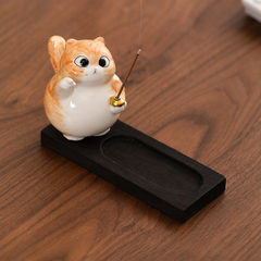 Cute Lucky Cat Ceramic Incense Holder – Golden & Silver Gradient Stick Incense Burner