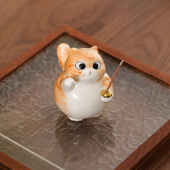 Cute Lucky Cat Ceramic Incense Holder – Golden & Silver Gradient Stick Incense Burner
