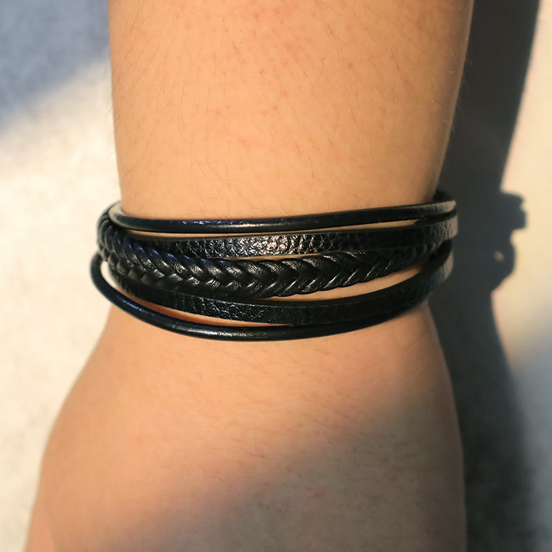 Rest Nest Natural Lava Rock Black Onyx Bead Leather Bracelet