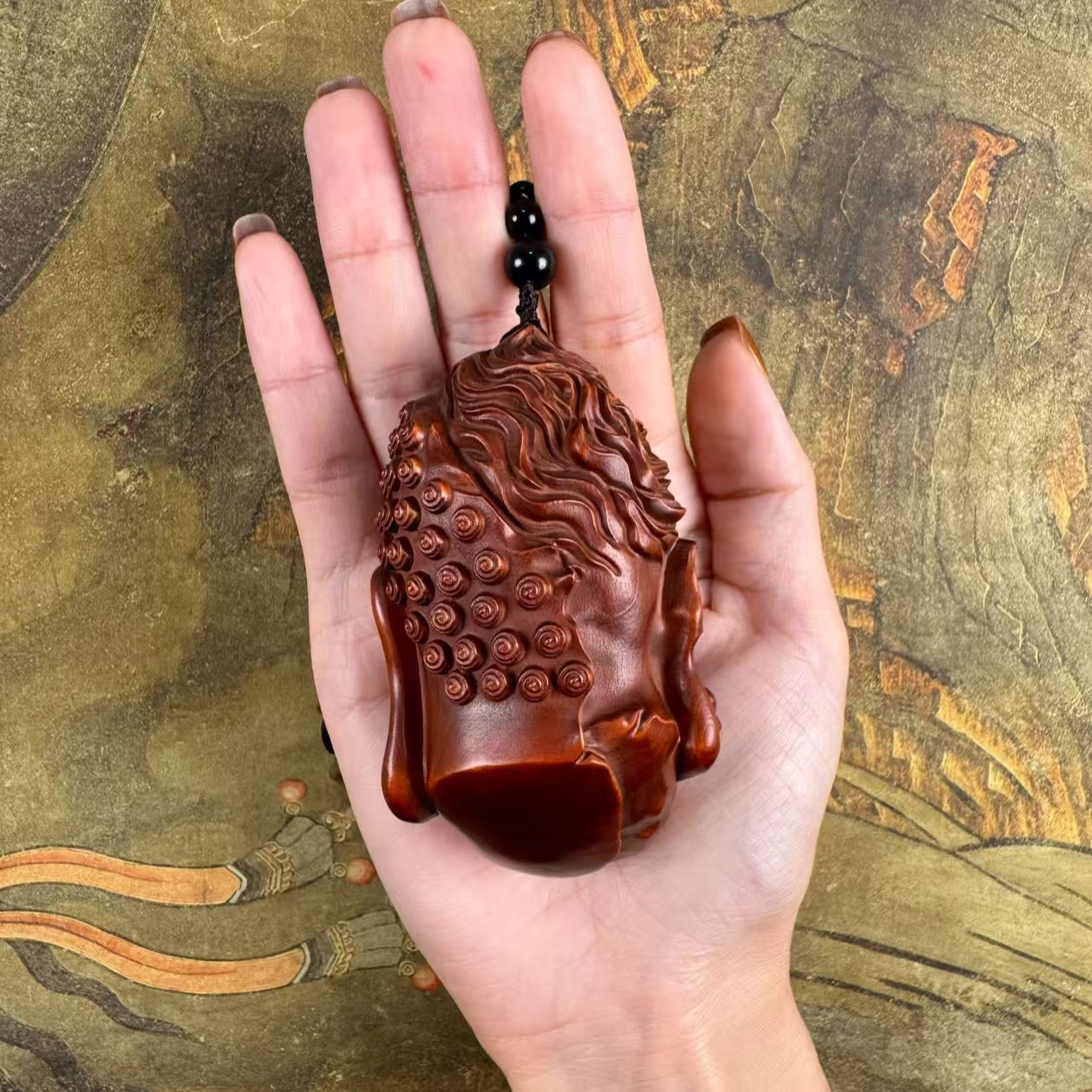 Harmony in Chaos – Hand-Carved Boxwood Palm Carving & Hanging Charm