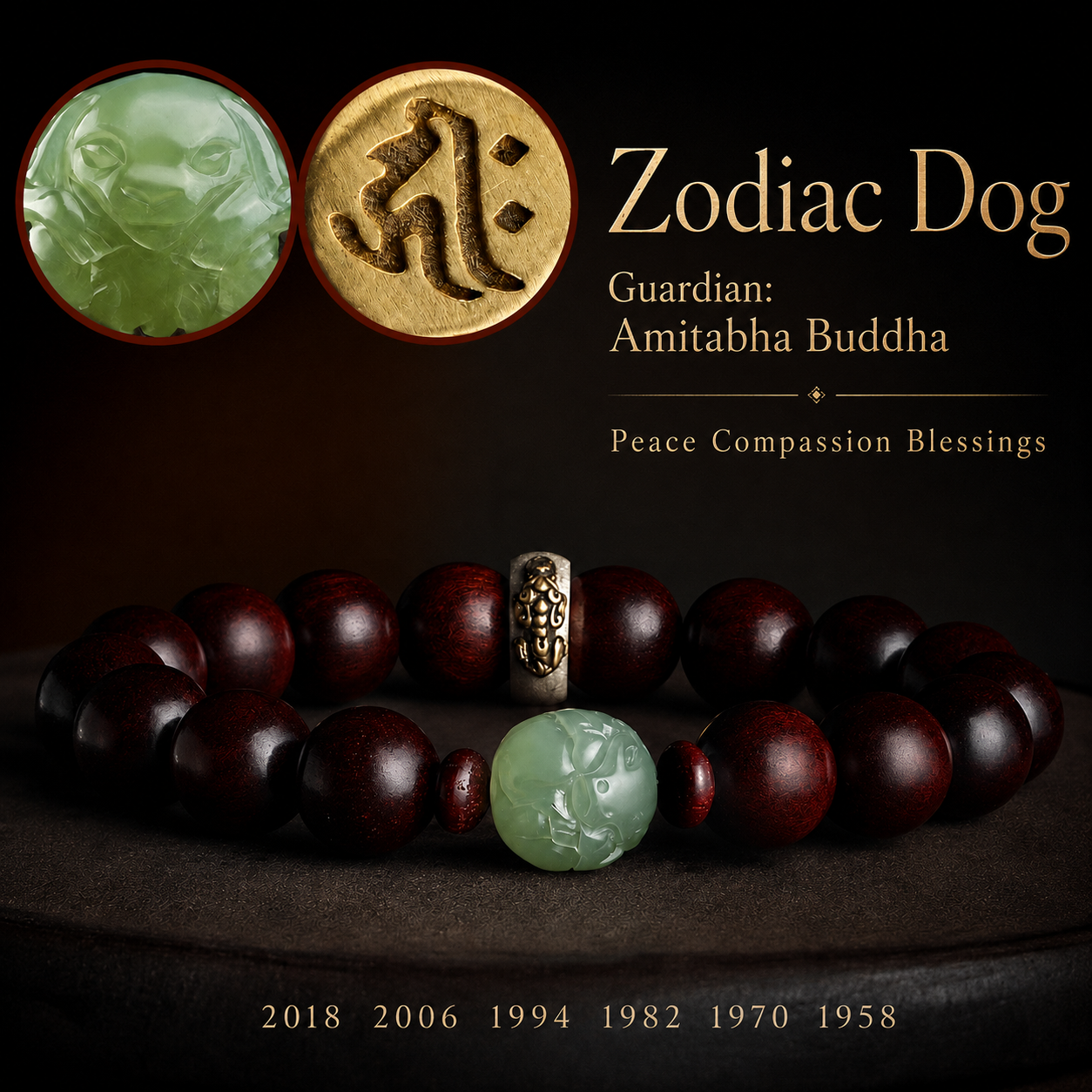 Hetian Jade & Zitan Wood Zodiac Guardian Bracelet – Personal Birth-Year Symbol