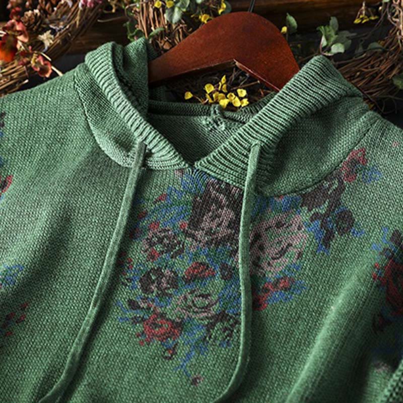 Rest Nest Women's Knitted Floral Long Sleeve Hooded Sweater