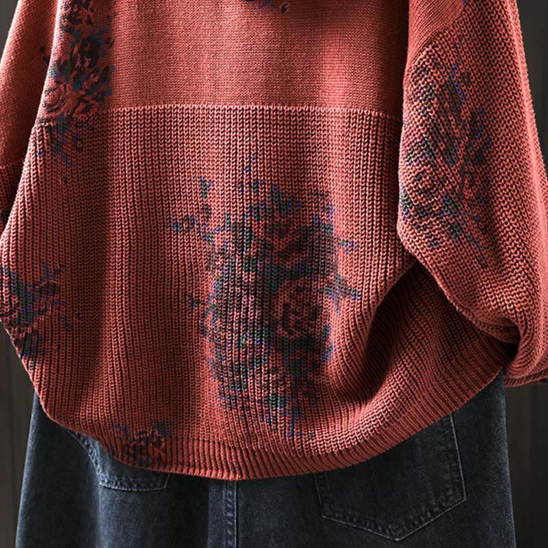 Rest Nest Women's Knitted Floral Long Sleeve Hooded Sweater