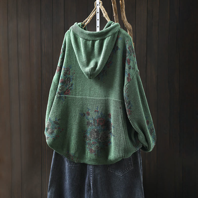 Rest Nest Women's Knitted Floral Long Sleeve Hooded Sweater