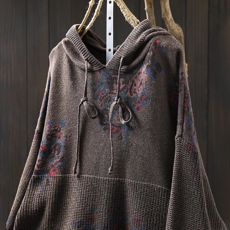 Rest Nest Women's Knitted Floral Long Sleeve Hooded Sweater
