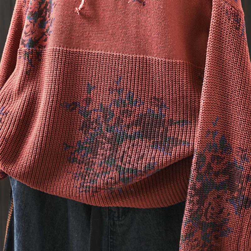 Rest Nest Women's Knitted Floral Long Sleeve Hooded Sweater