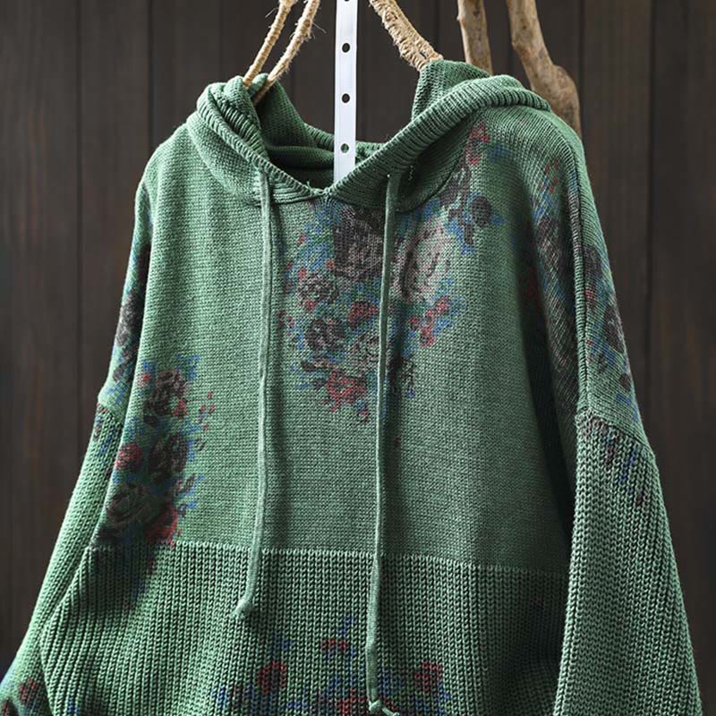 Rest Nest Women's Knitted Floral Long Sleeve Hooded Sweater