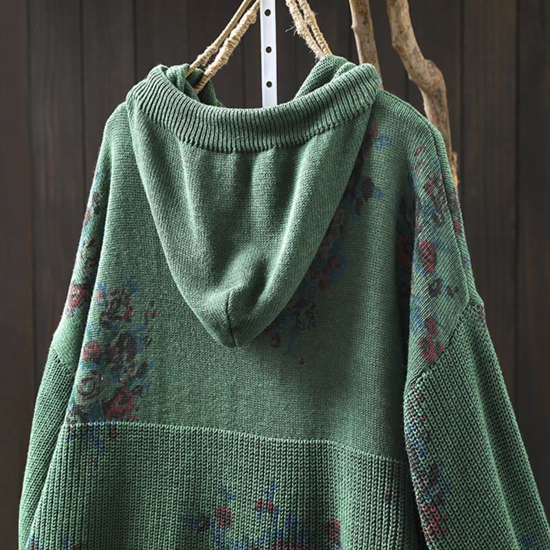 Rest Nest Women's Knitted Floral Long Sleeve Hooded Sweater