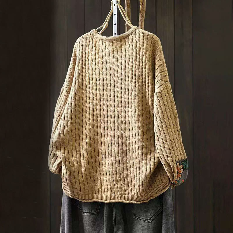 Rest Nest Winter Patchwork Design Long Sleeve Crew Neck Women's Sweater
