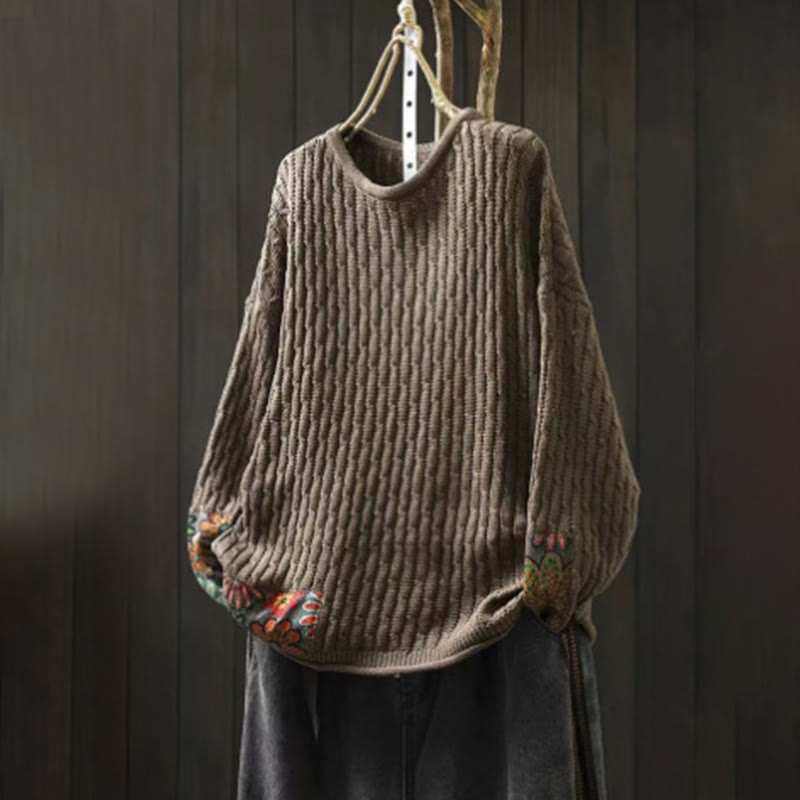 Rest Nest Winter Patchwork Design Long Sleeve Crew Neck Women's Sweater