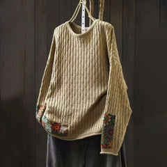 Rest Nest Winter Patchwork Design Long Sleeve Crew Neck Women's Sweater