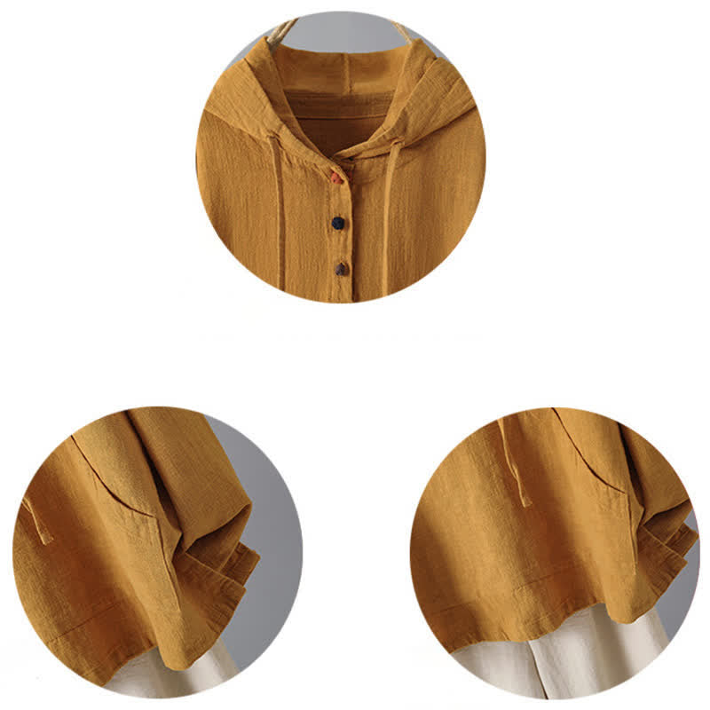 Rest Nest Women's Plain Buttons Design Long Sleeve Hoodie With Pockets