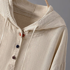 Rest Nest Women's Plain Buttons Design Long Sleeve Hoodie With Pockets