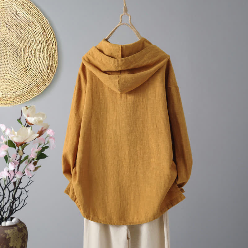 Rest Nest Women's Plain Buttons Design Long Sleeve Hoodie With Pockets