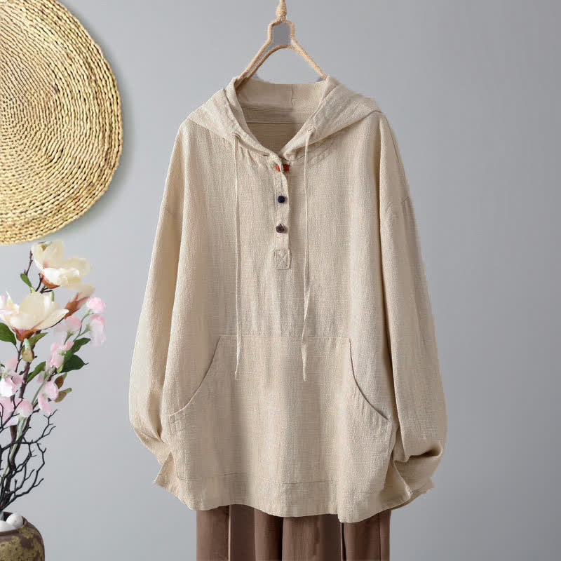 Rest Nest Women's Plain Buttons Design Long Sleeve Hoodie With Pockets
